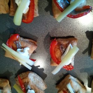 Red Pepper, Leek, Anchovy and Cream Cheese Tarts
