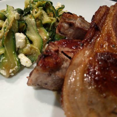 Barbecued Lamb with Zucchini, Mint and Feta Salad