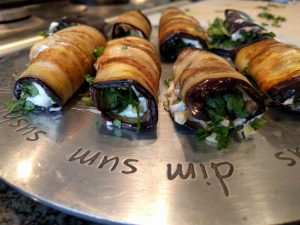 Eggplant rolls with walnuts and fresh herbs