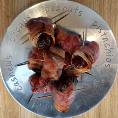 Almond stuffed dates wrapped in bacon