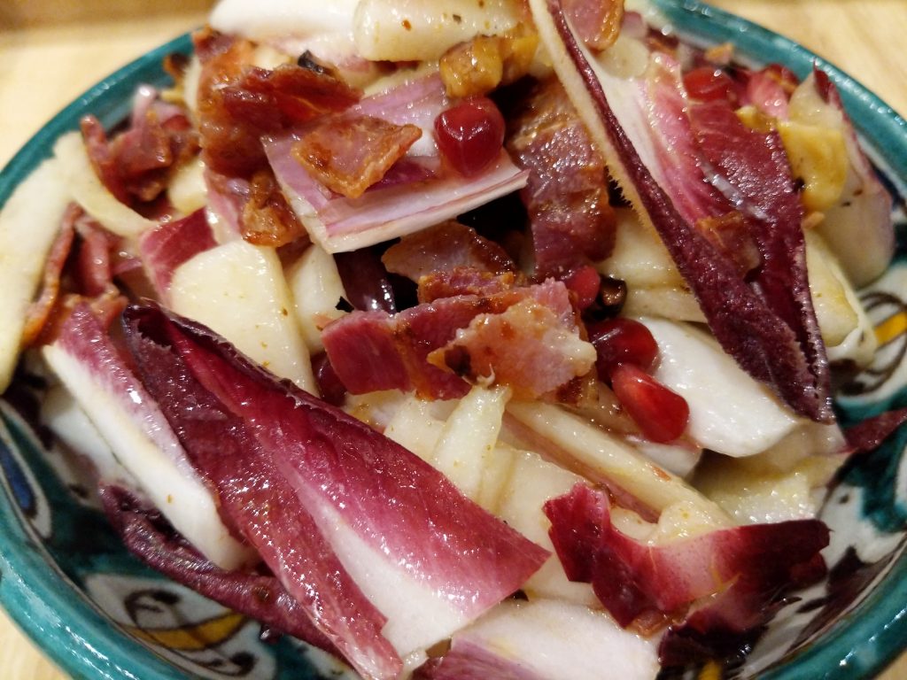 Radicchio, bacon and pear salad