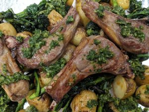 BBQ Lamb Chops With Chimichurri Sauce Brocolli And New Potatoes