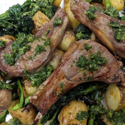 BBQ Lamb Chops With Chimichurri Sauce Brocolli And New Potatoes