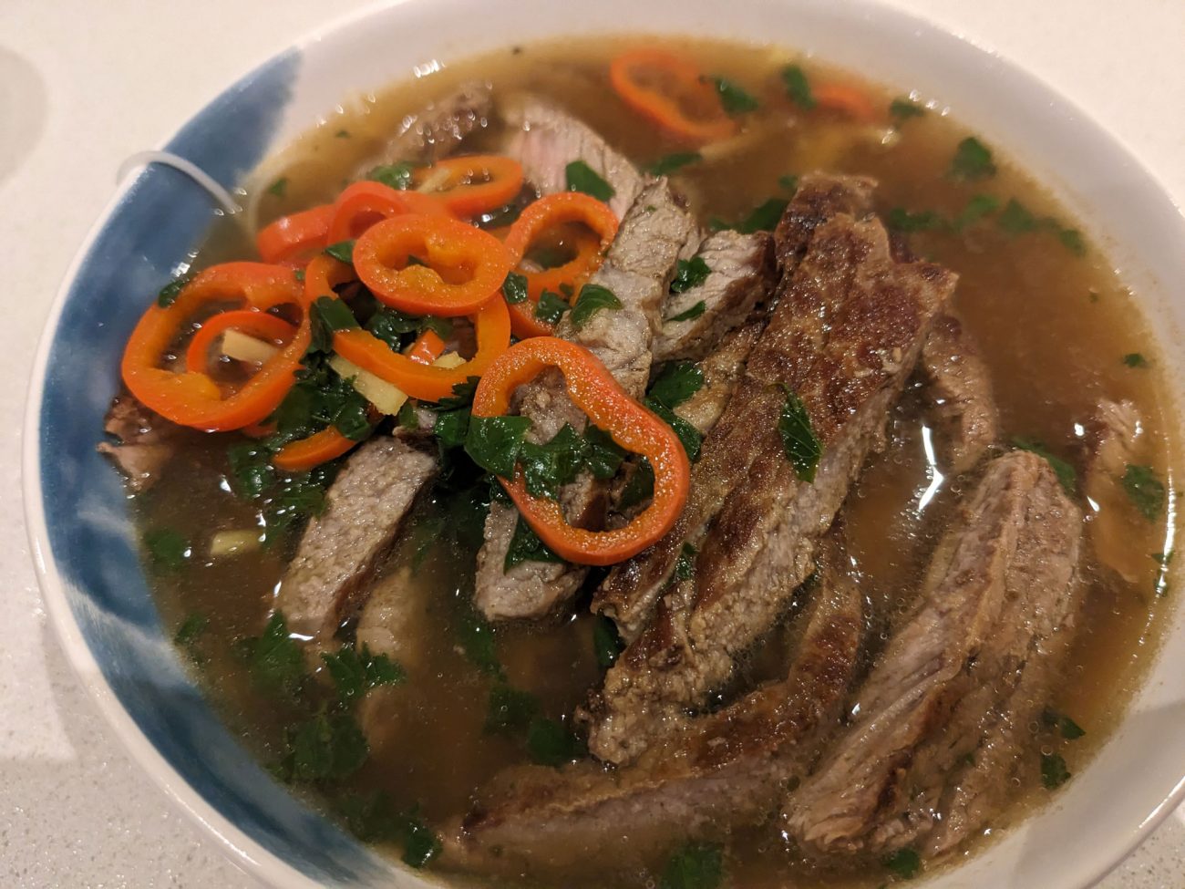Spicy Thai Noodle Soup with Sliced Aberdeen Angus Steak
